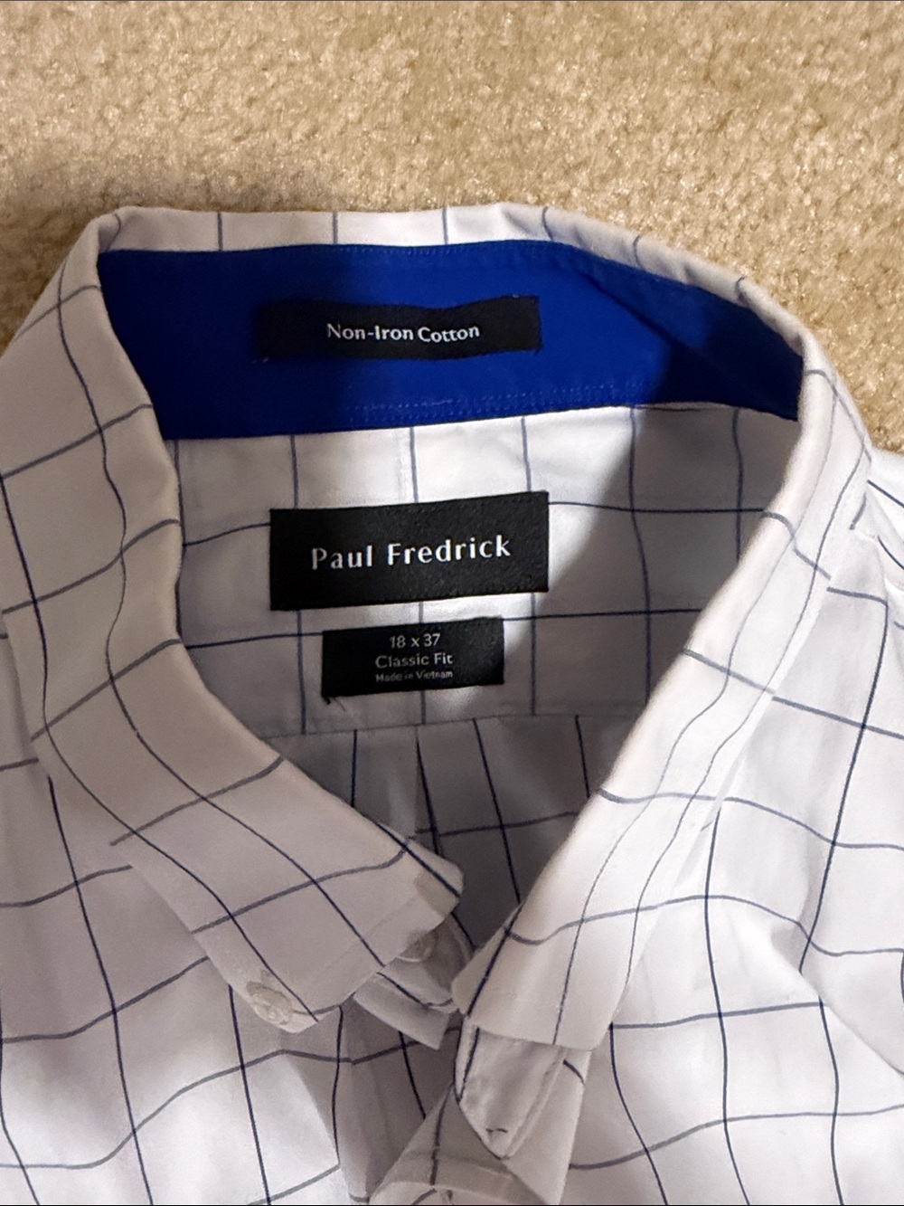 Paul Fredrick White Shirt with Blue Windowpane Checks